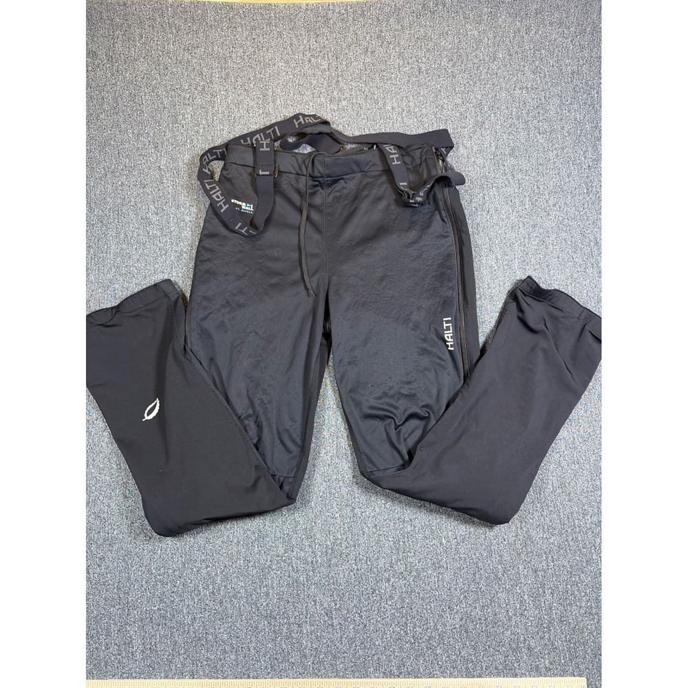Halti Stormwall Softshell Pants Mens Medium Black Suspenders Full Side Zip Ski